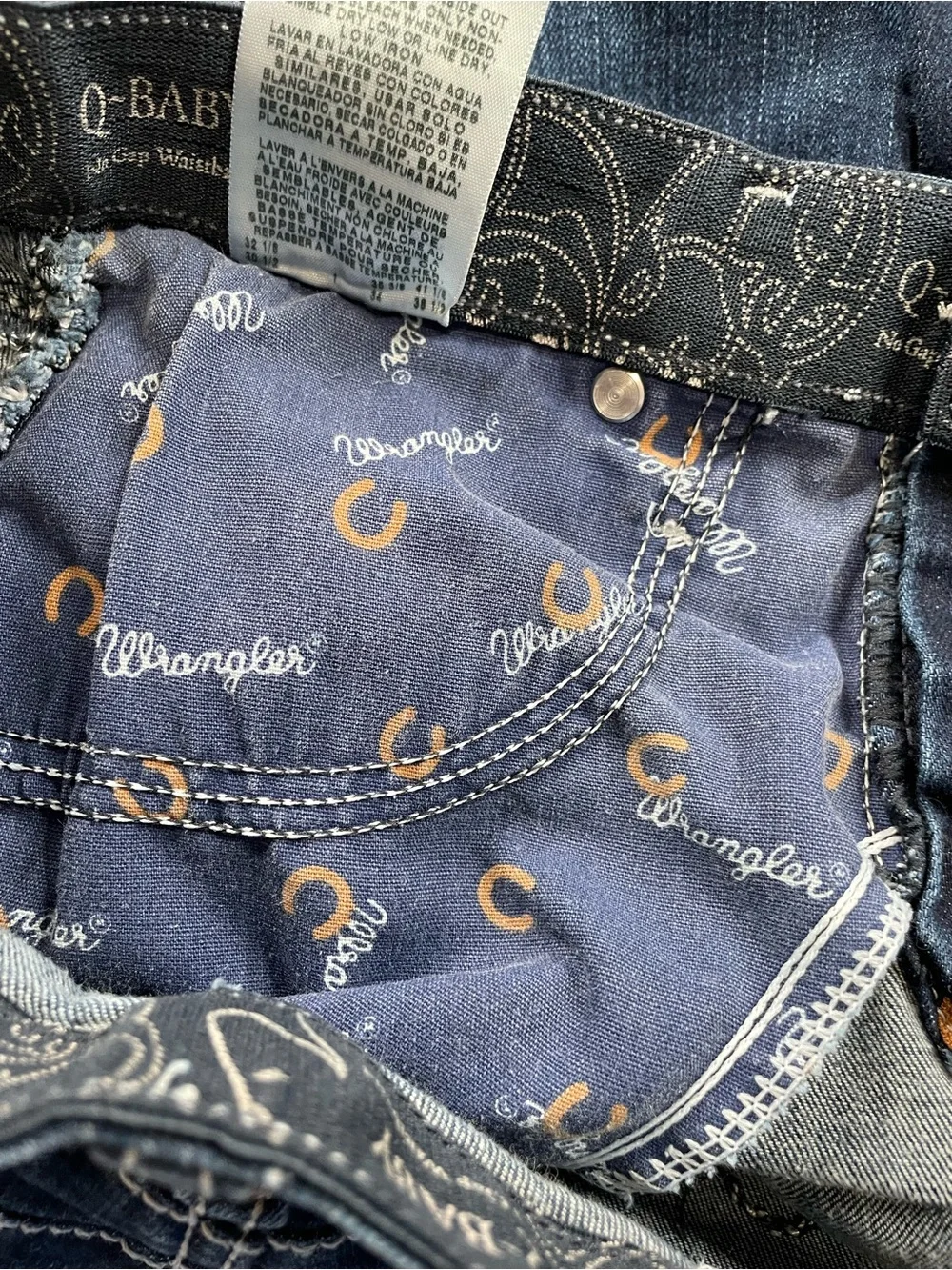 Wrangler Dark Indigo Flare Jeans W/ White Stitching ~ Sz‎ 5/6 Q Baby Jeans